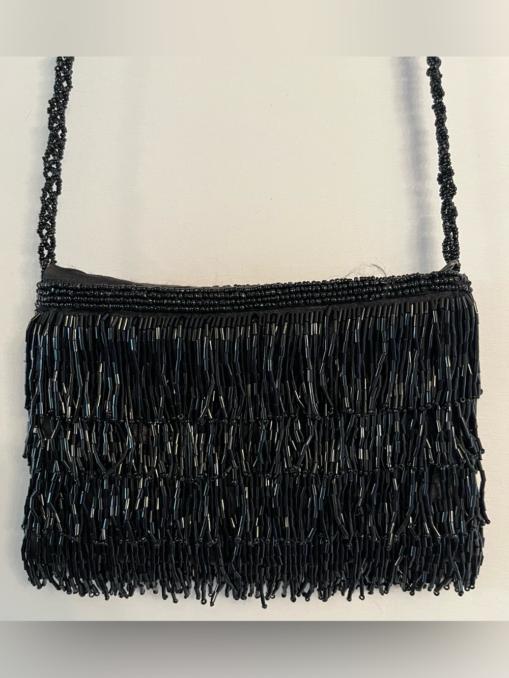 Mexx Vintage Y2K Black Beaded Fringe Crossbody Bag | Glam Evening Clutch